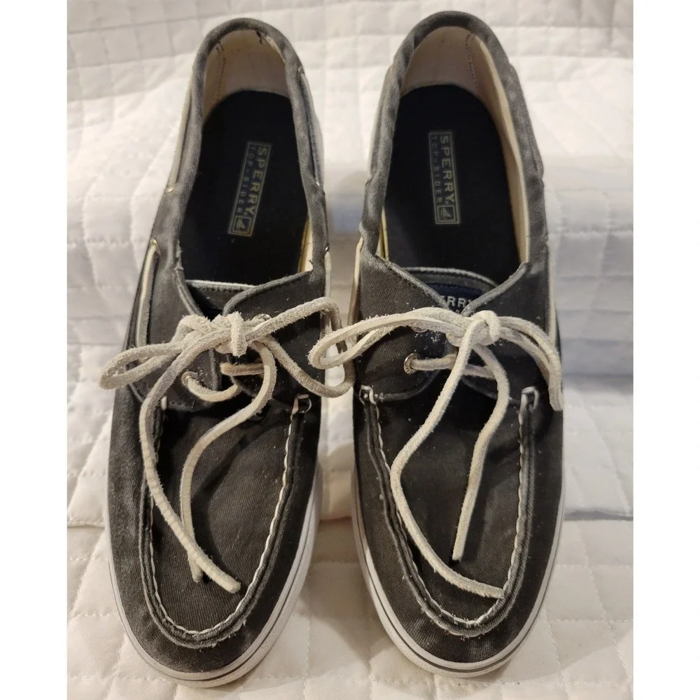 Sperry Top-Sider Women's 9.5 Canvas Boat Deck Shoes Dark Gray Fishermancore Prep